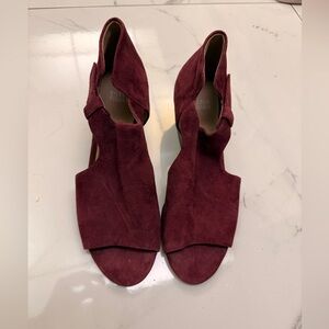 Eileen Fisher Wine Suede Open-Toe Cutout Heels Size 9